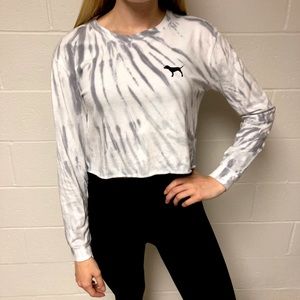 PINK long sleeve. XS. gray and white.